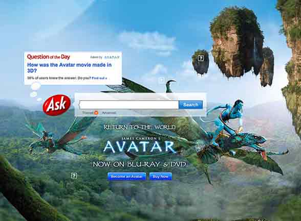 Web Design Ask.Com Dengan Tema Film Avatar